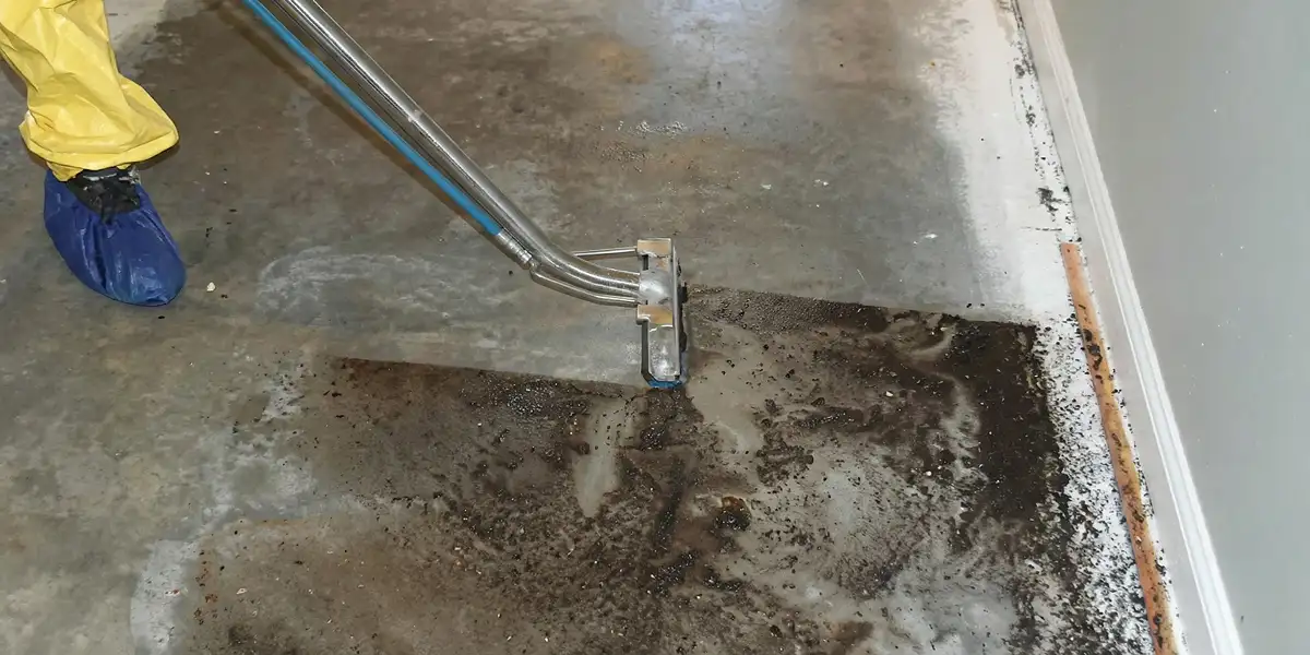 sewage removal technicians extracting contaminated wastewater from a residential floor in Cape Coral, FL