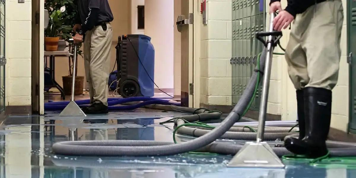 water damage restoration technicians performing professional water extraction inside a property in Cape Coral, FL